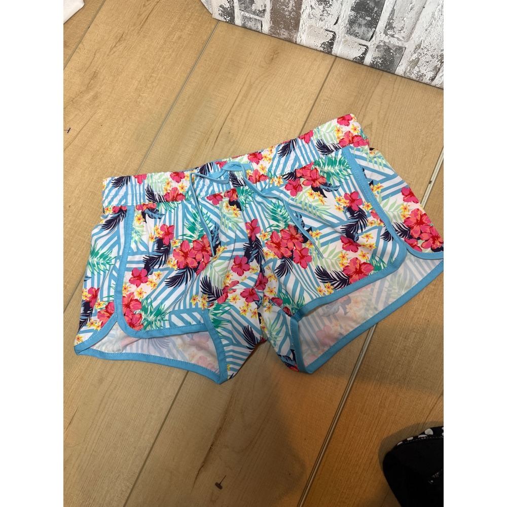 NWT Tipsy Elves Board Shorts Womens XS Blue Tropical Floral Striped Swim Trunks